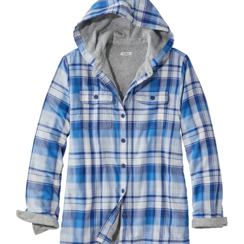 Cozy LL Bean Fleece-Lined Flannel Hoodie, Plaid